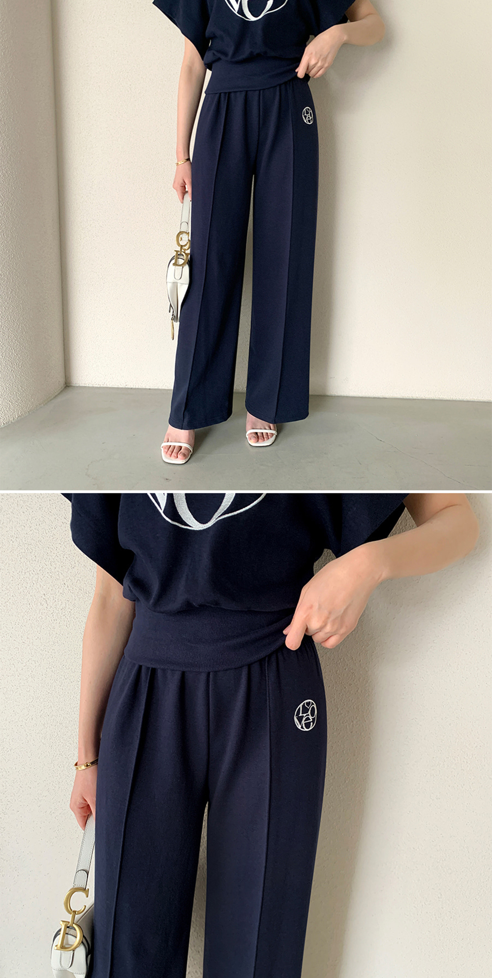質感刺繡字母長褲套裝