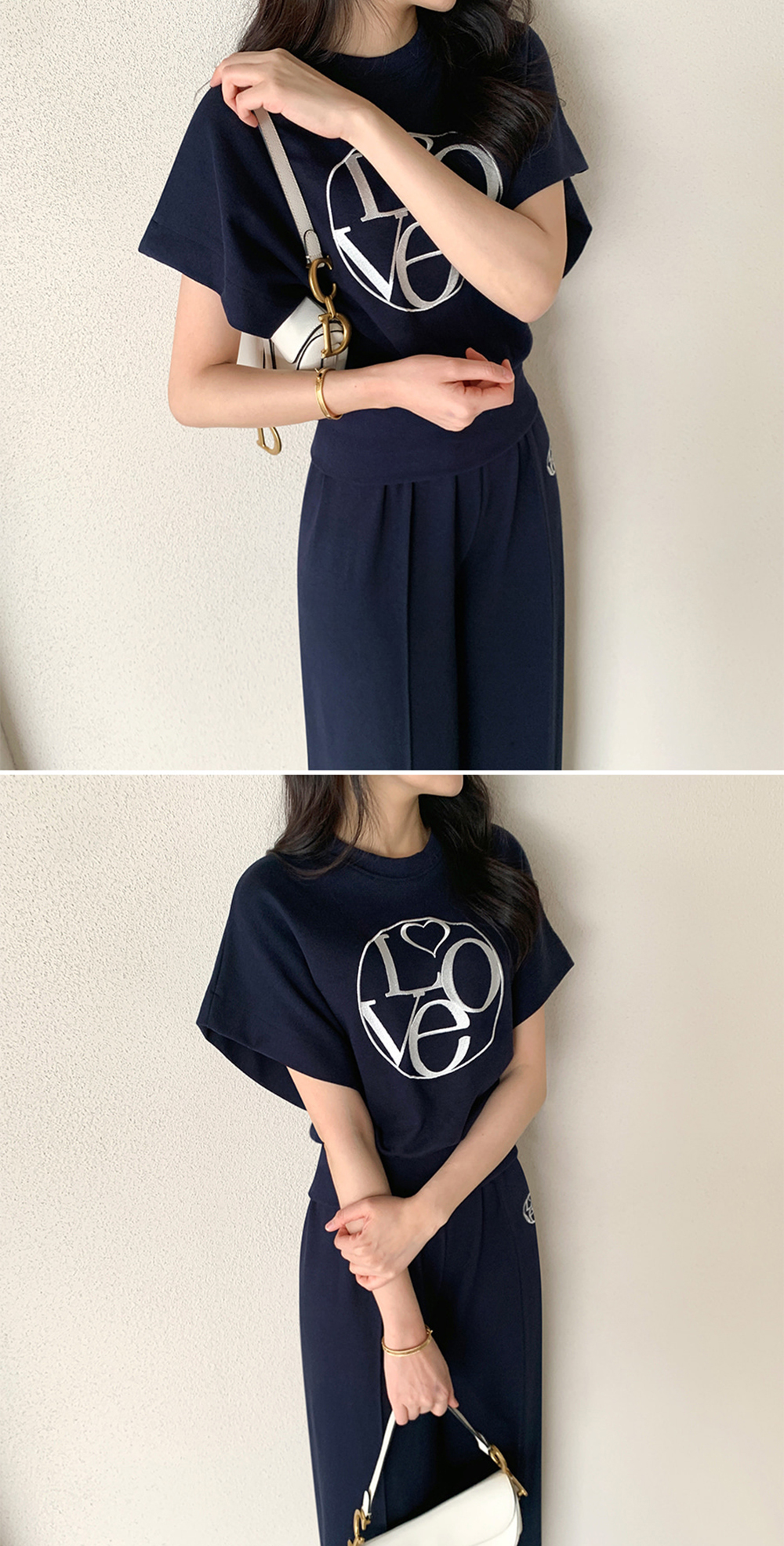 質感刺繡字母長褲套裝