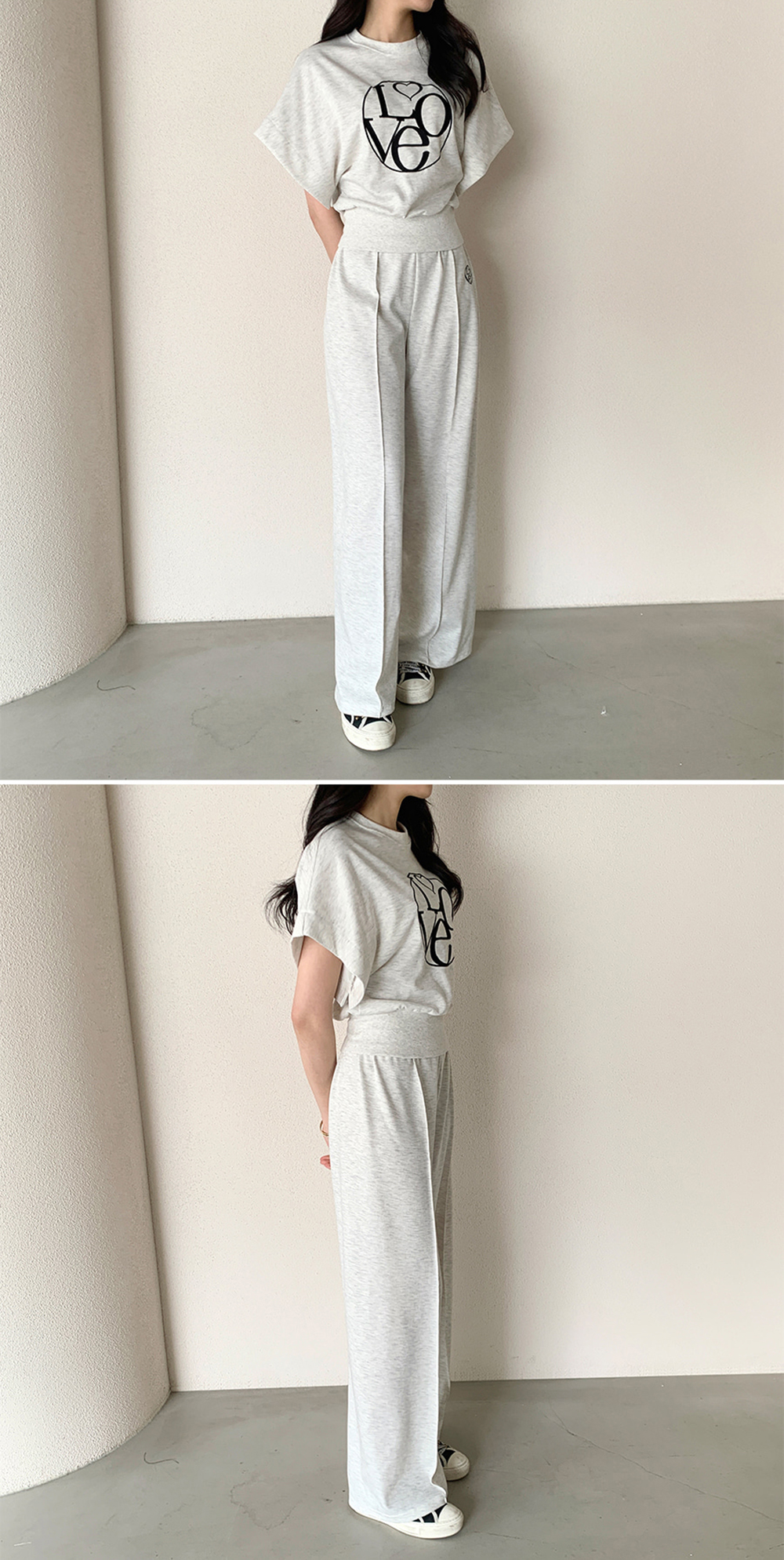 質感刺繡字母長褲套裝