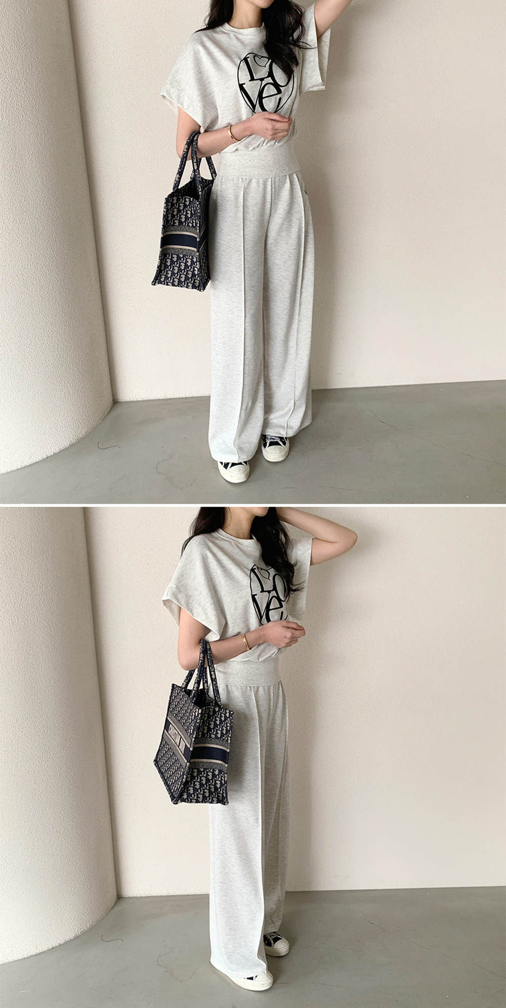 質感刺繡字母長褲套裝