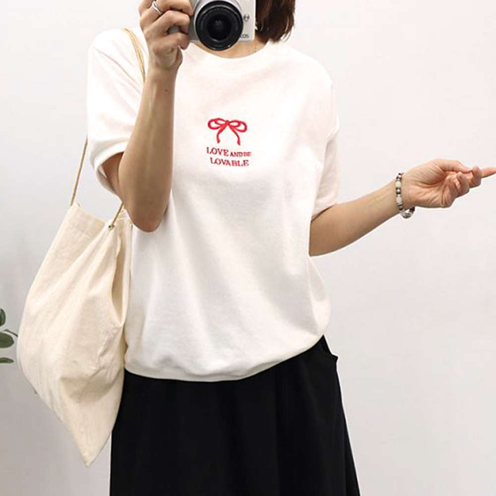 蝴蝶結印花純棉上衣