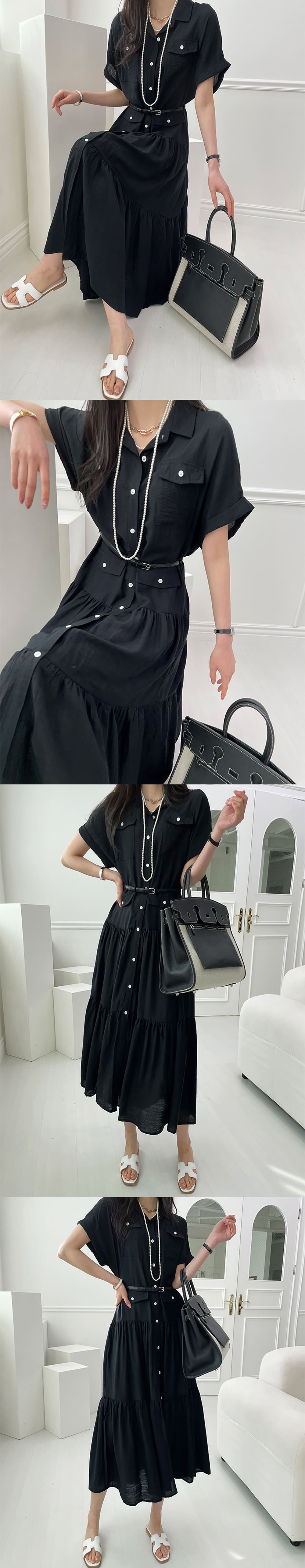 休閒襯衫領A字長洋裝