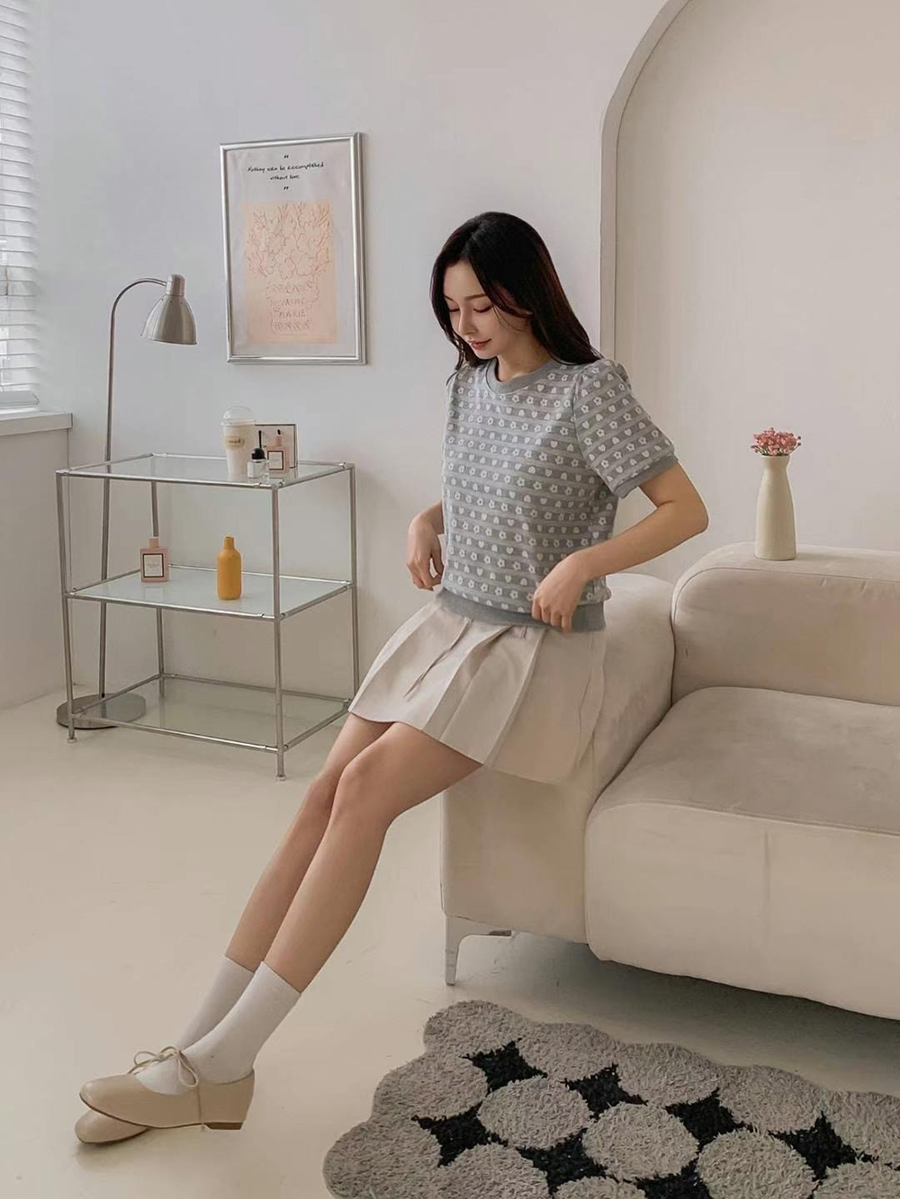 甜美撞色印花短袖上衣