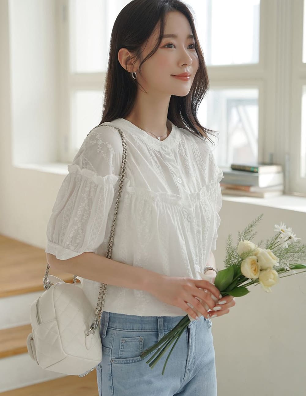 花朵蕾絲荷葉邊襯衫