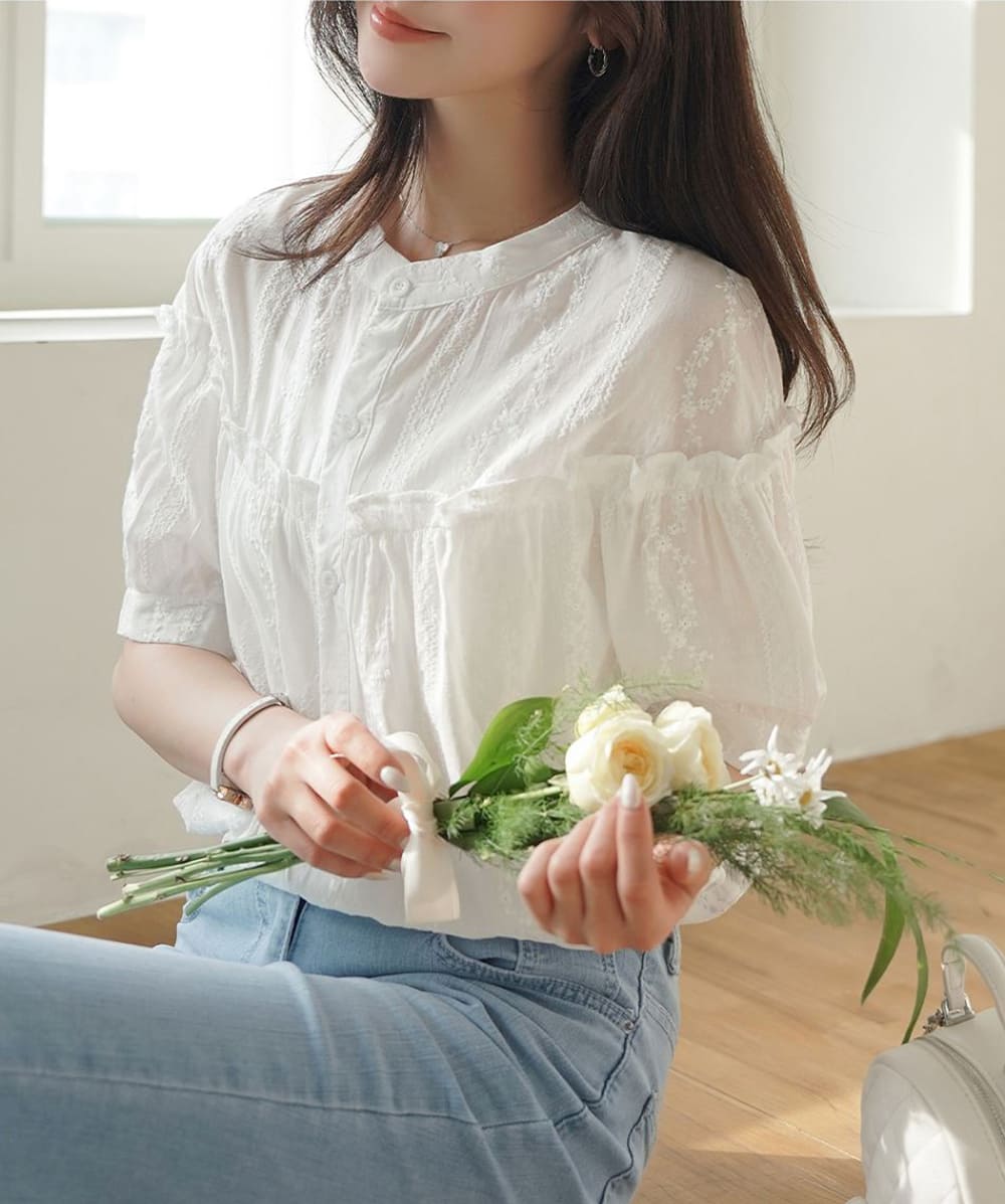 花朵蕾絲荷葉邊襯衫