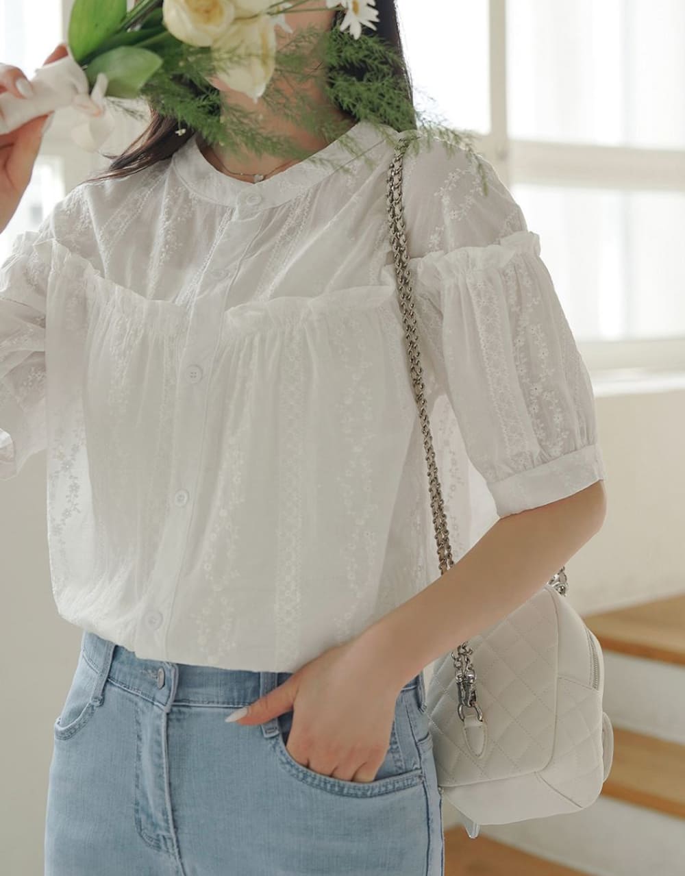 花朵蕾絲荷葉邊襯衫