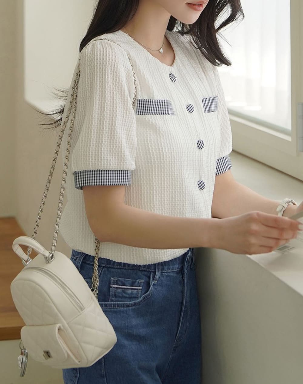 清新格紋撞色襯衫