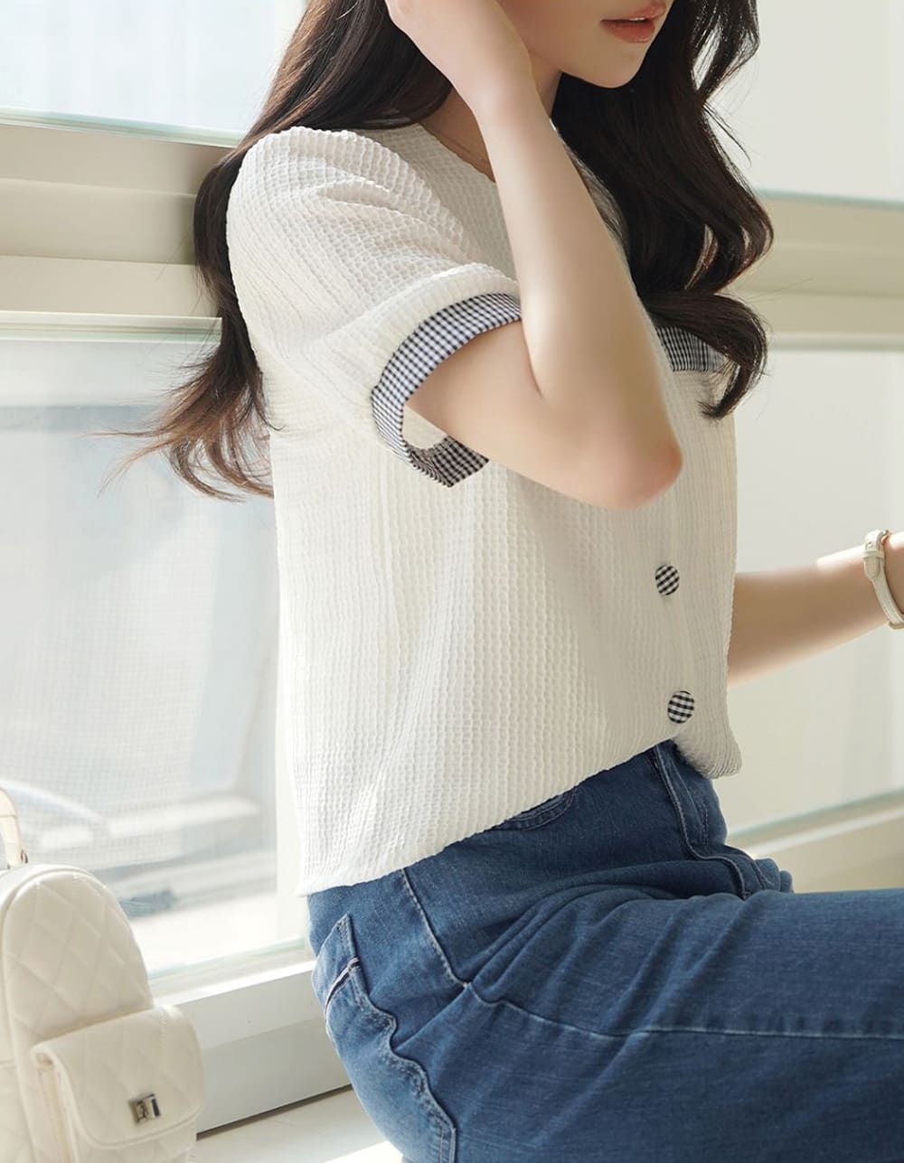 清新格紋撞色襯衫