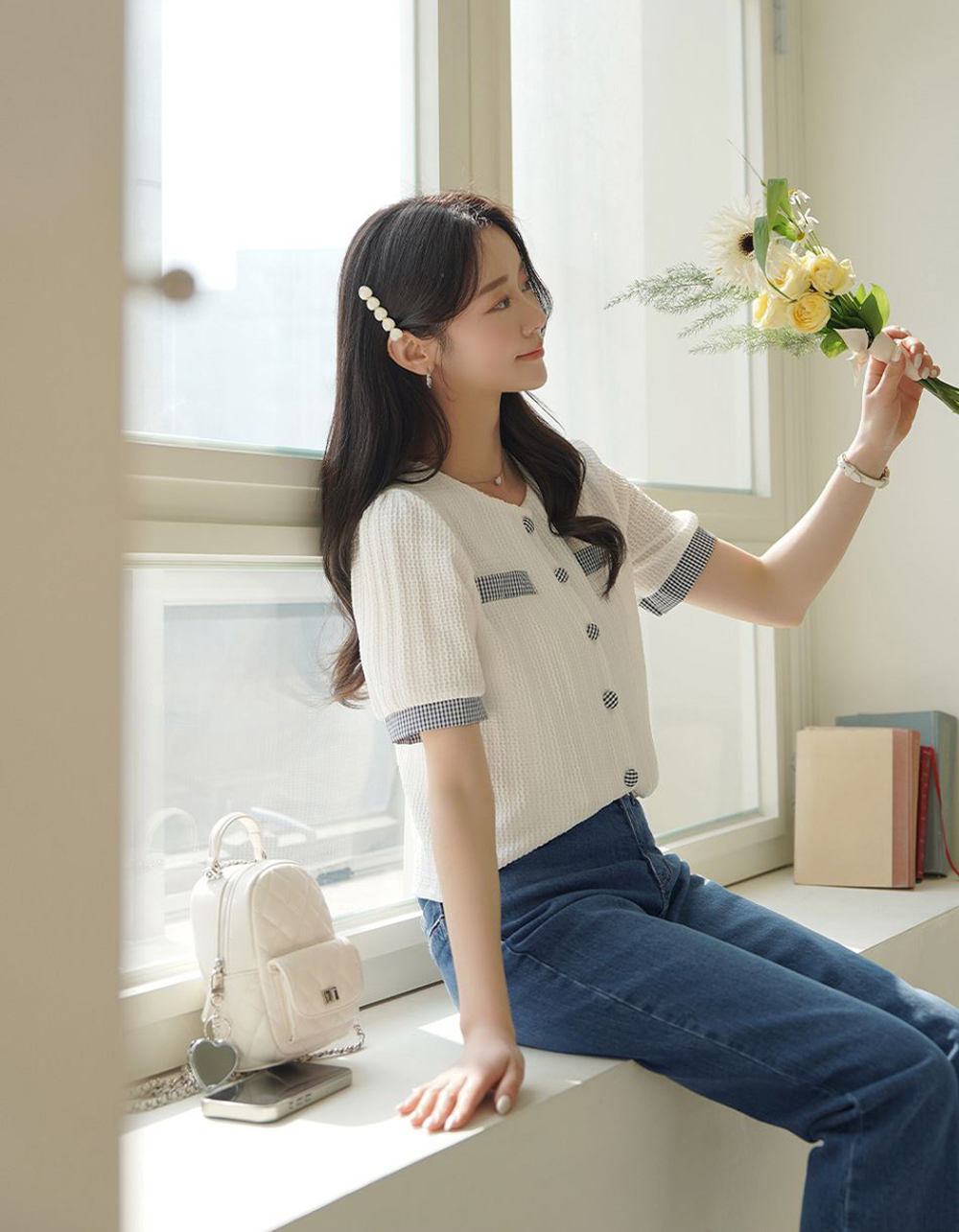 清新格紋撞色襯衫