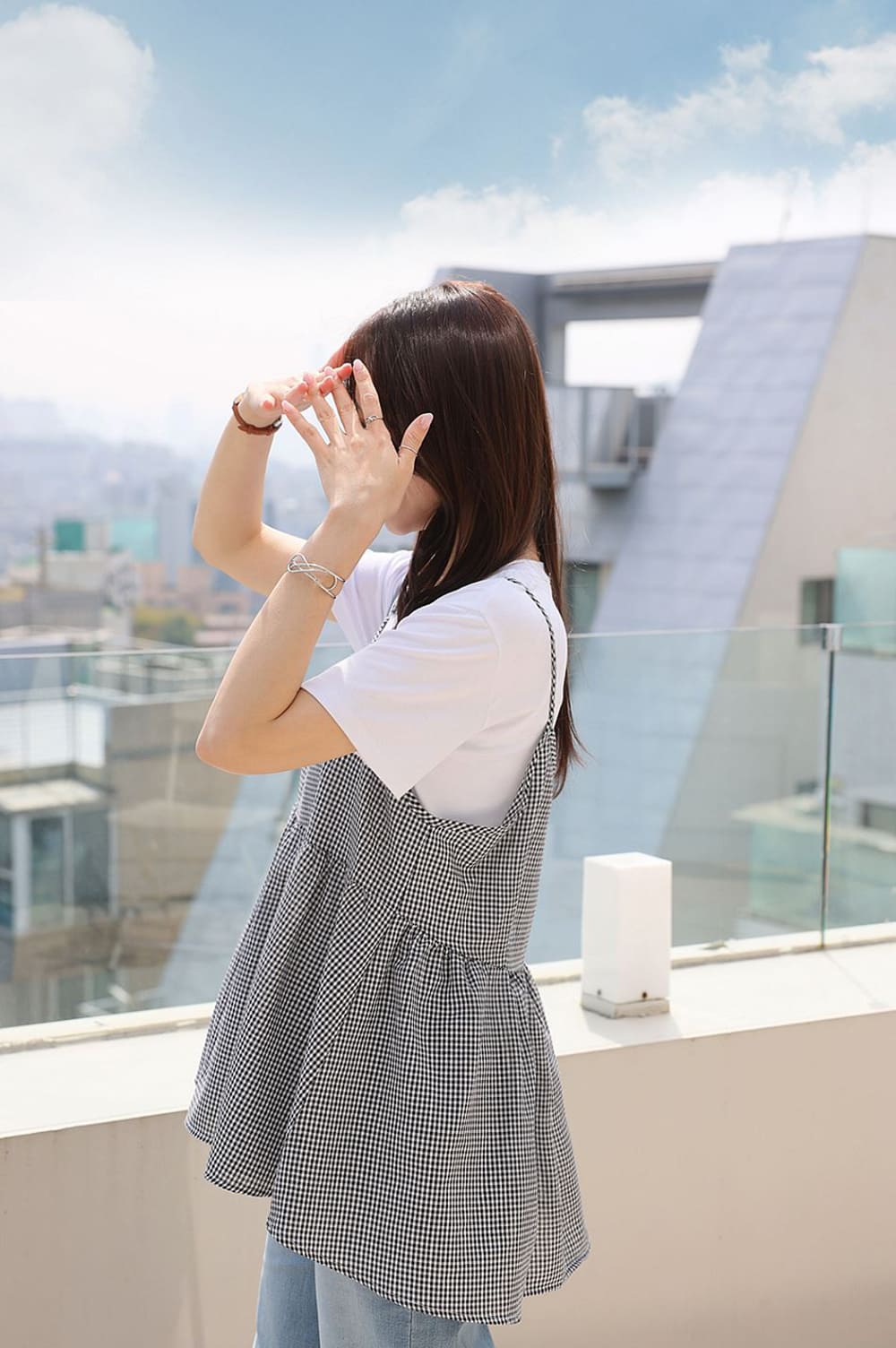 休閒格紋兩件式上衣