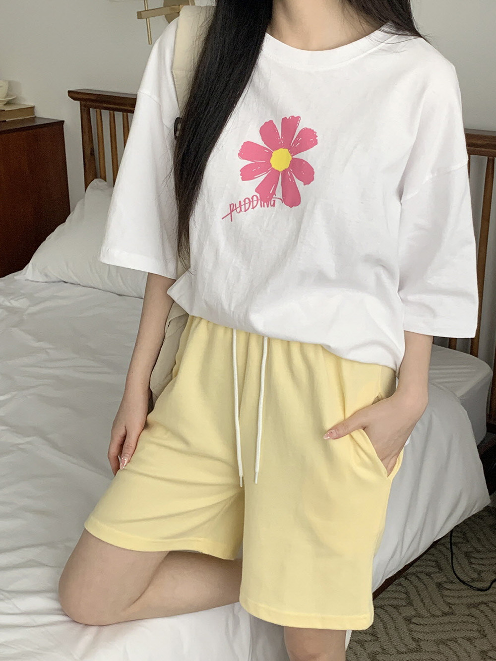 花朵印花純棉寬版上衣