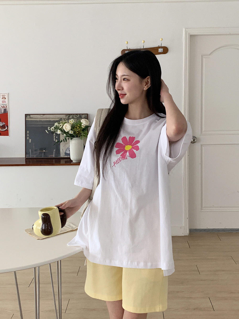 花朵印花純棉寬版上衣