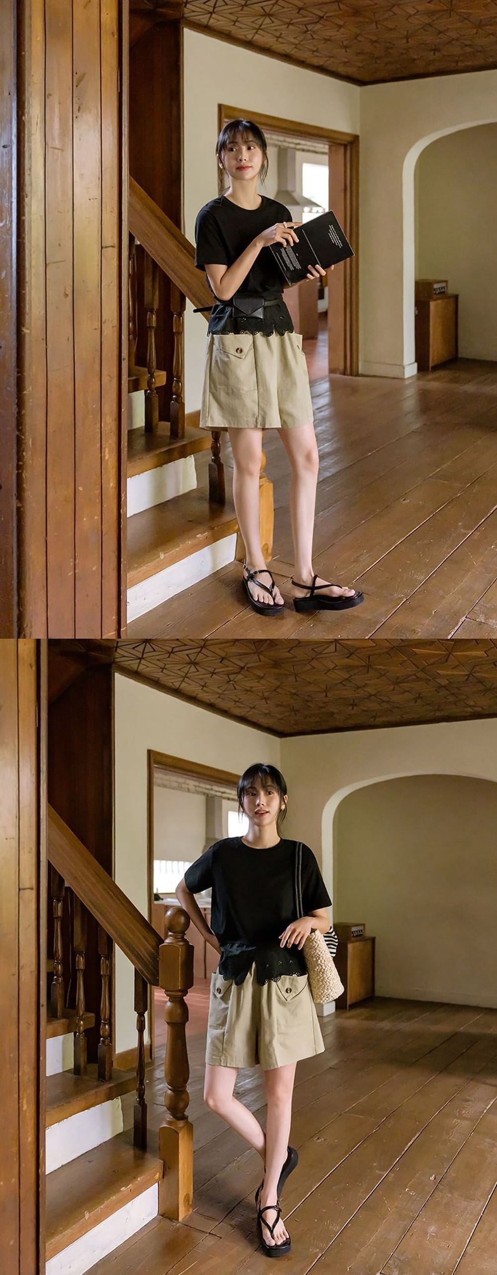 休閒鬆緊腰大口袋短褲