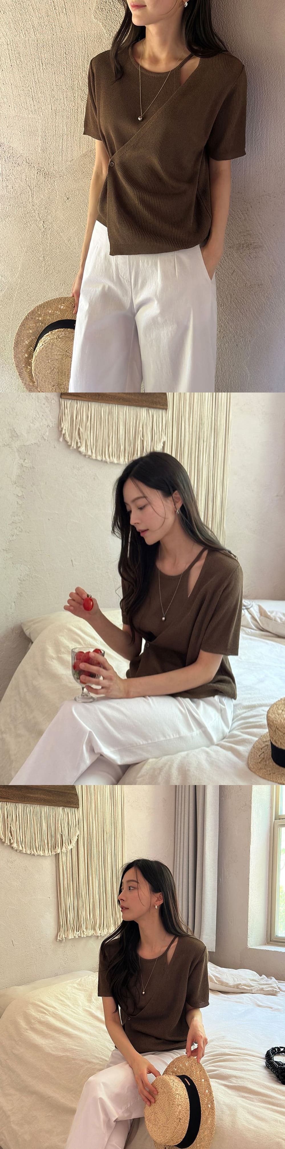 不規則針織圓領上衣