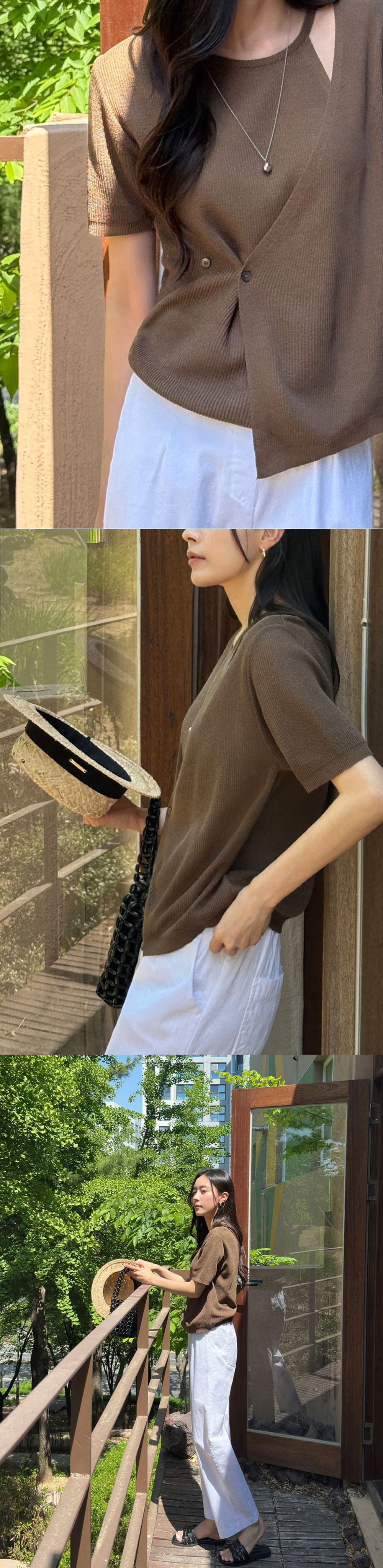 不規則針織圓領上衣