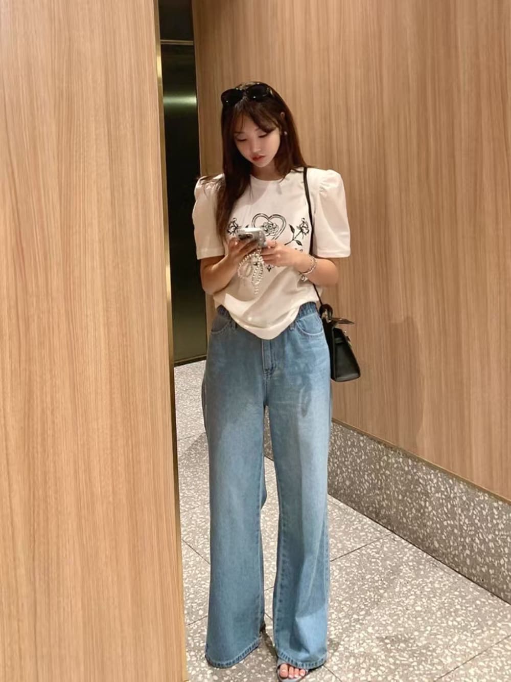 愛心玫瑰印花圓領上衣