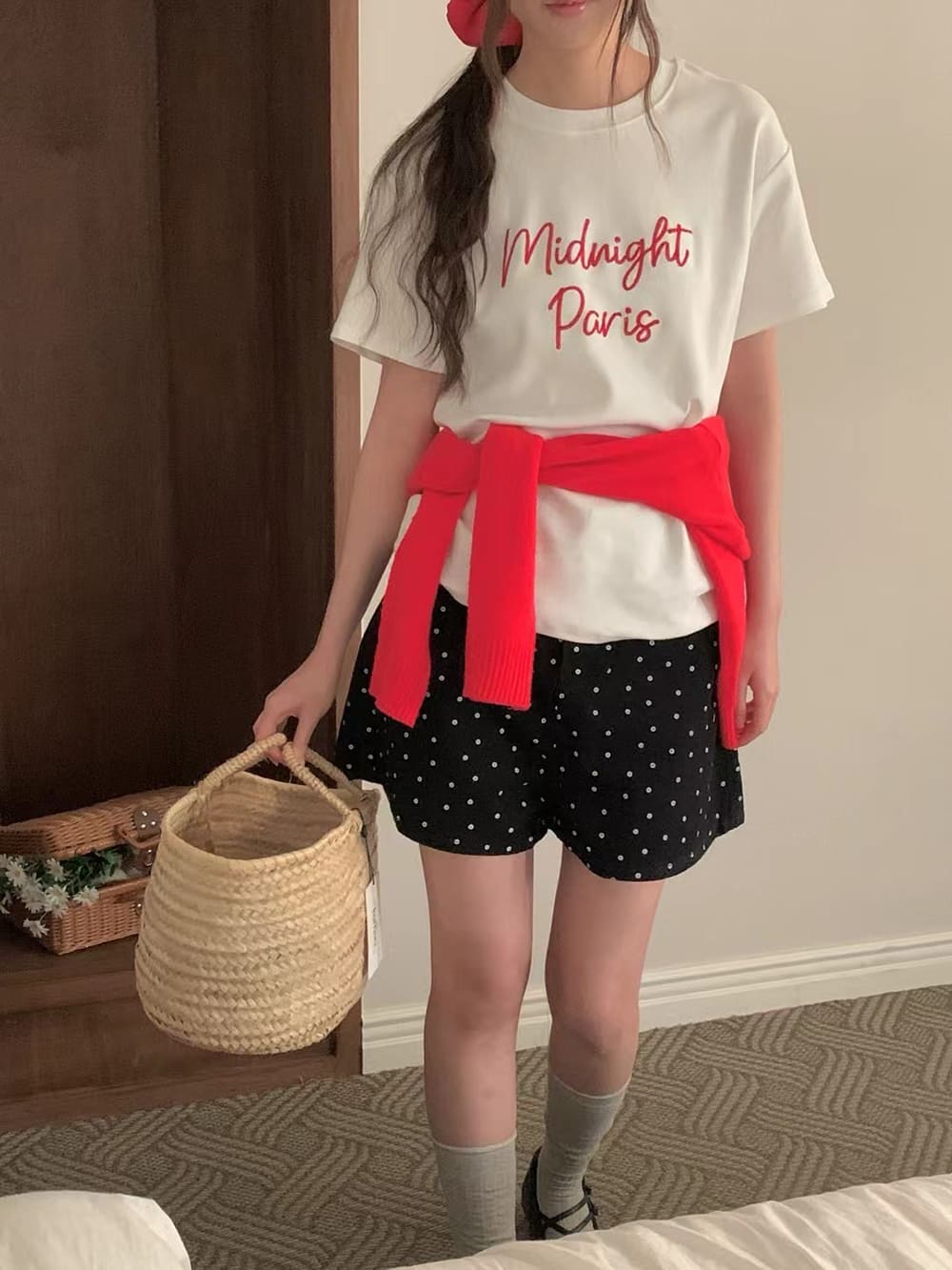 簡約撞色英字圓領上衣