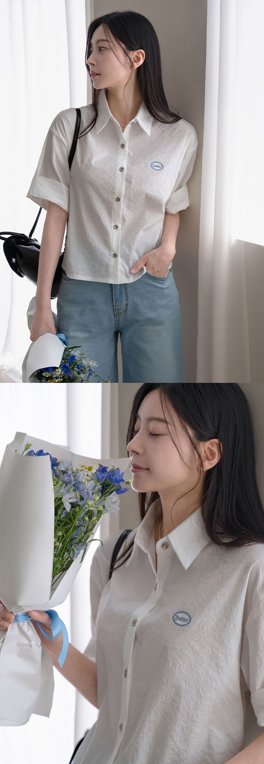 簡約字母刺繡短袖襯衫