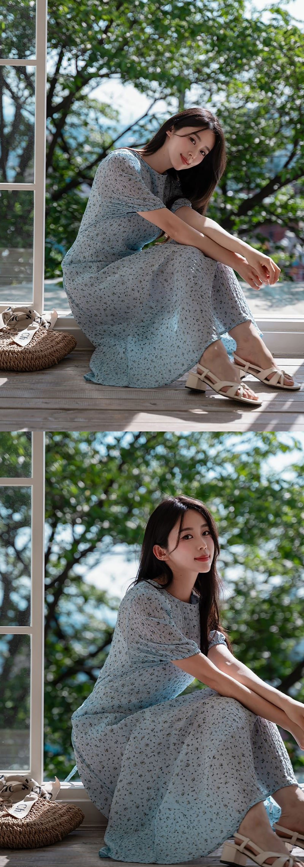 圓領碎花後綁帶洋裝