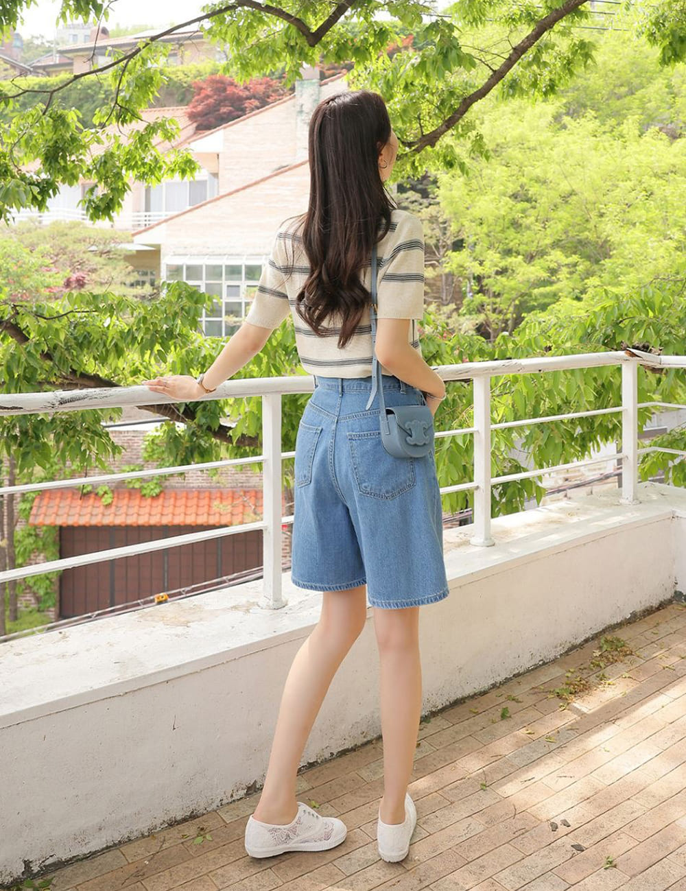 休閒條紋針織圓領上衣