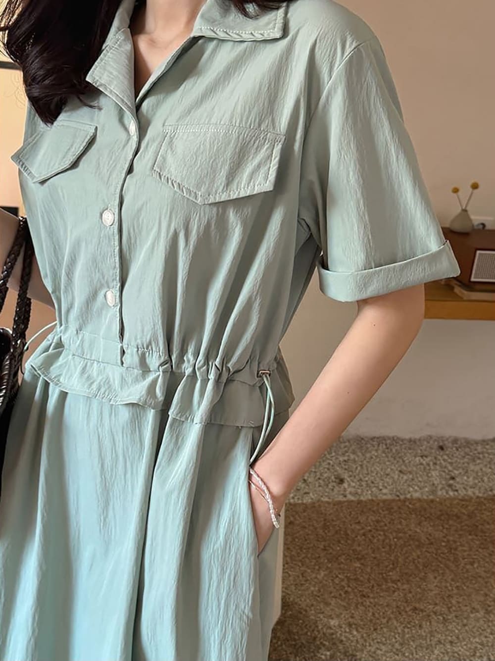 休閒涼爽襯衫領長洋裝