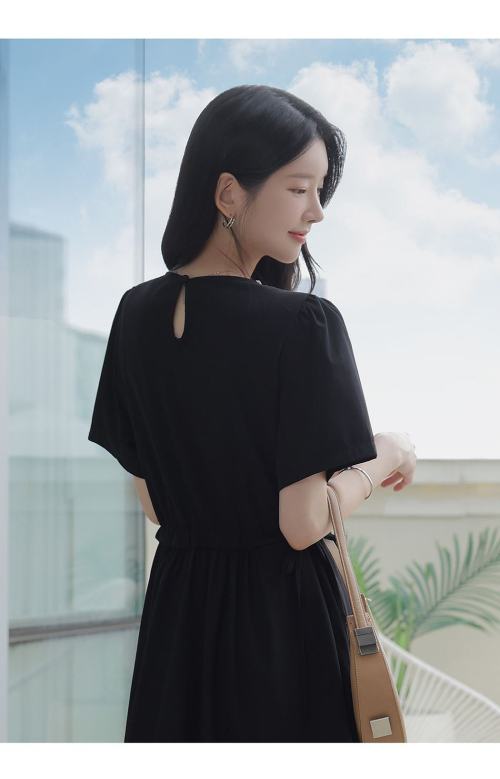 蕾絲拼接綁帶長洋裝