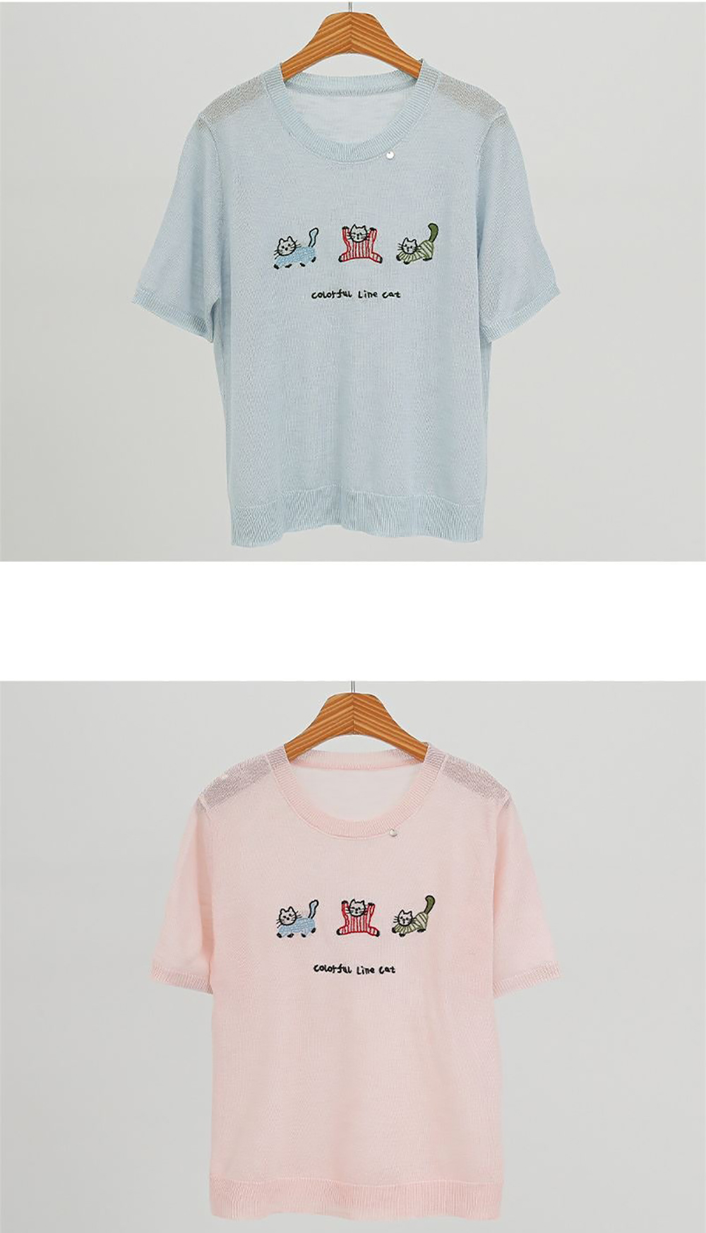 貓咪刺繡輕薄針織上衣