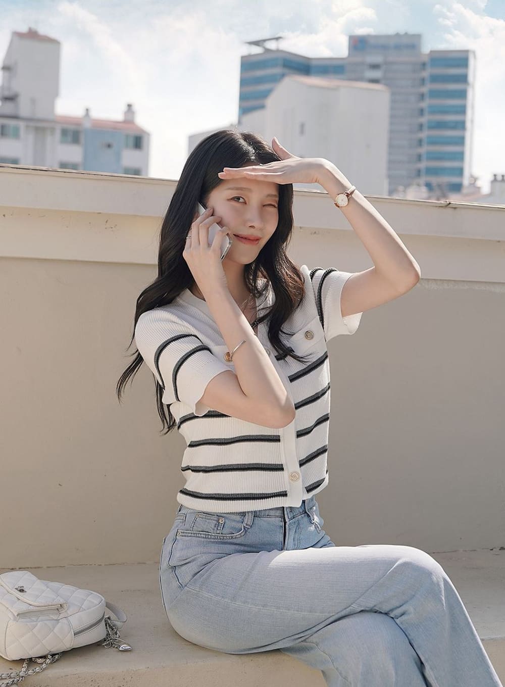 精緻羅紋線條V領上衣