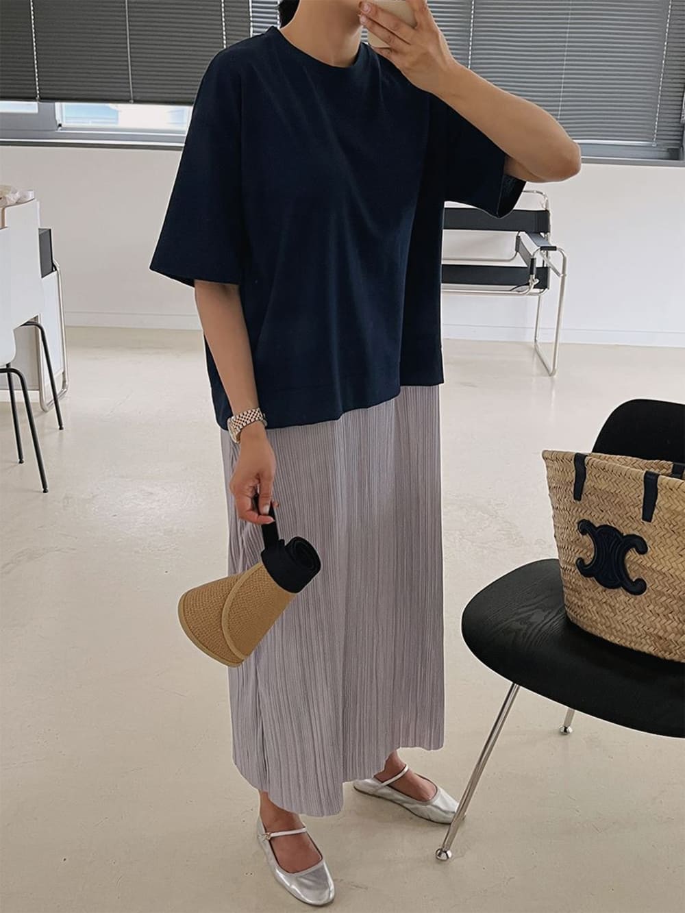 拼接假兩件寬版洋裝