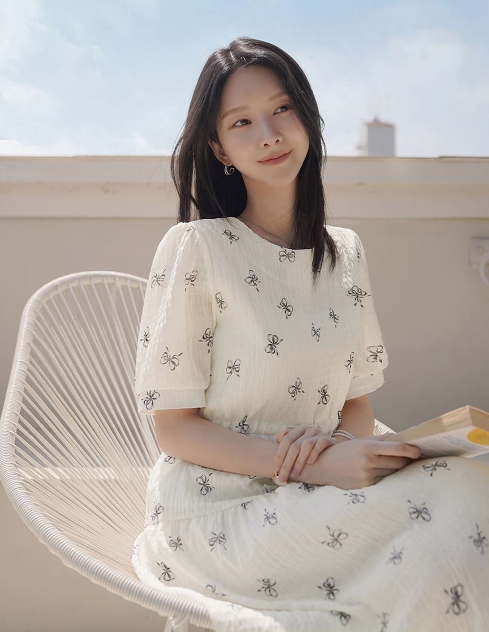 蝴蝶結印花綁帶洋裝
