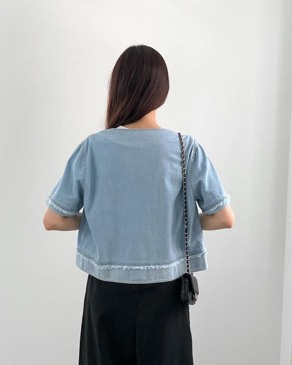 流蘇牛仔排釦上衣