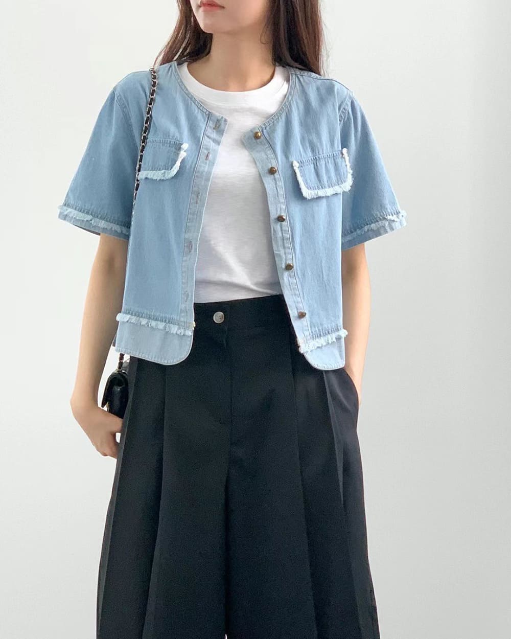 流蘇牛仔排釦上衣