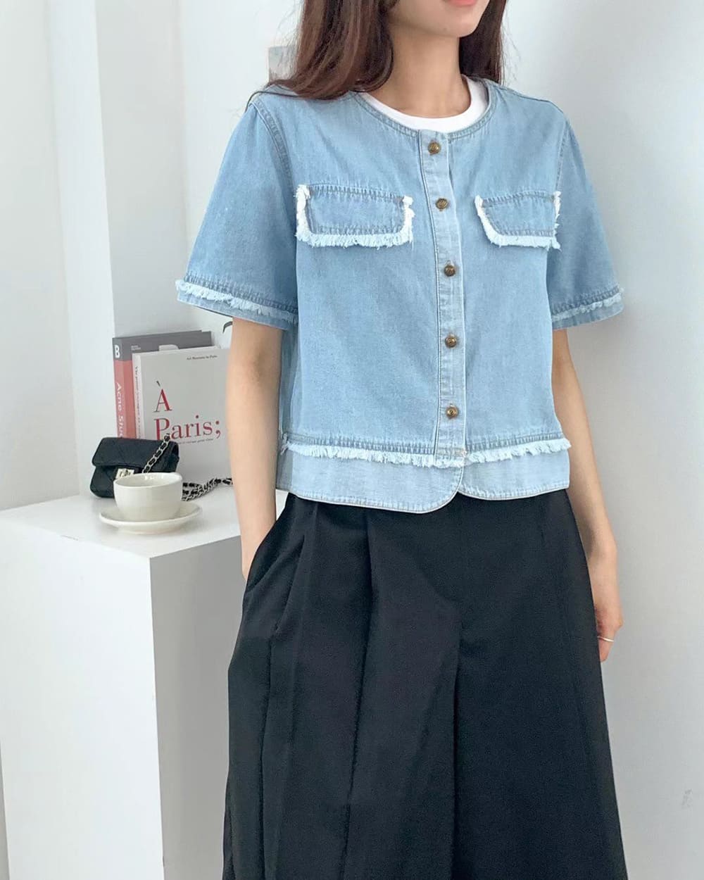 流蘇牛仔排釦上衣