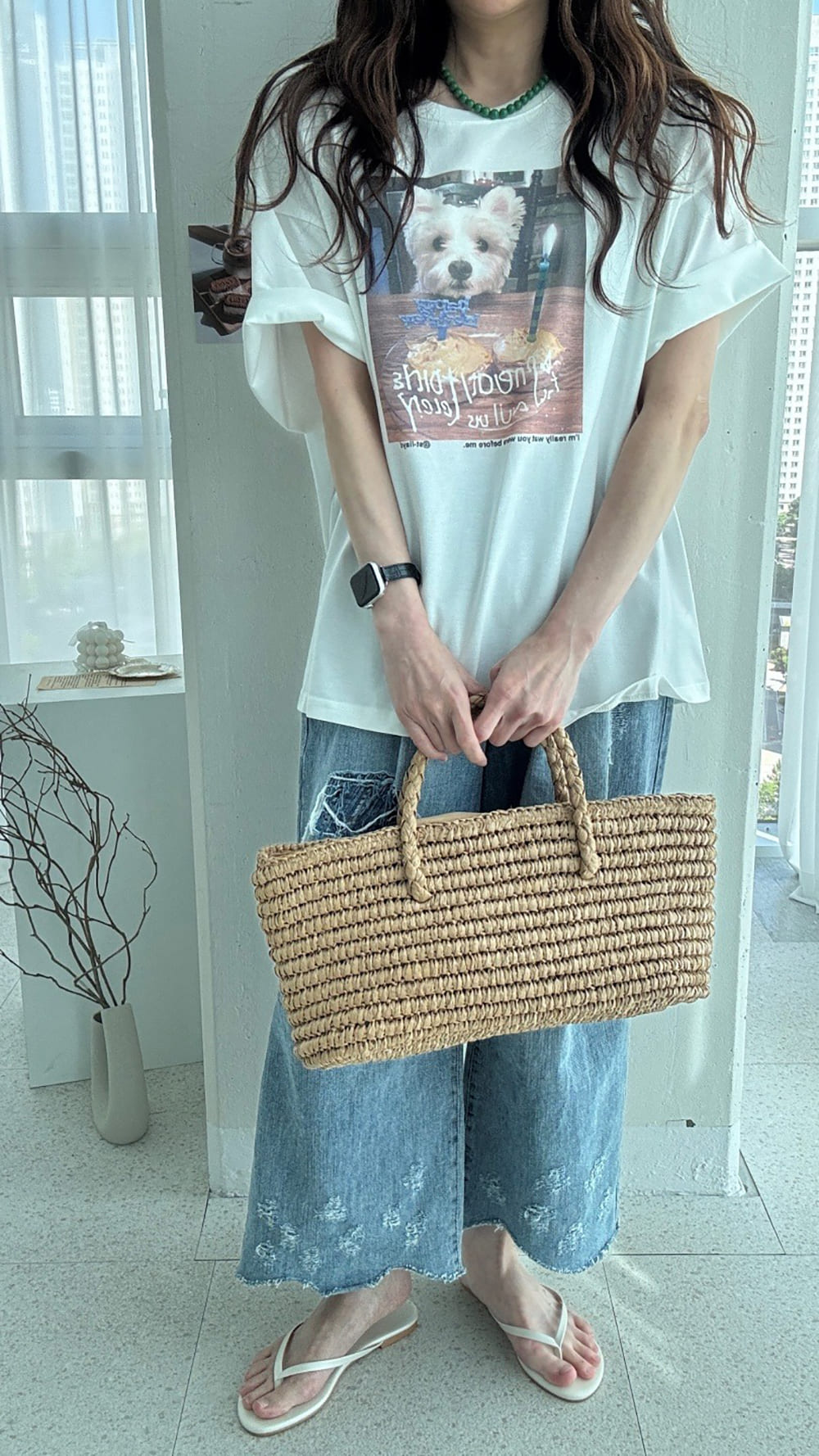 可愛小狗印花寬版上衣