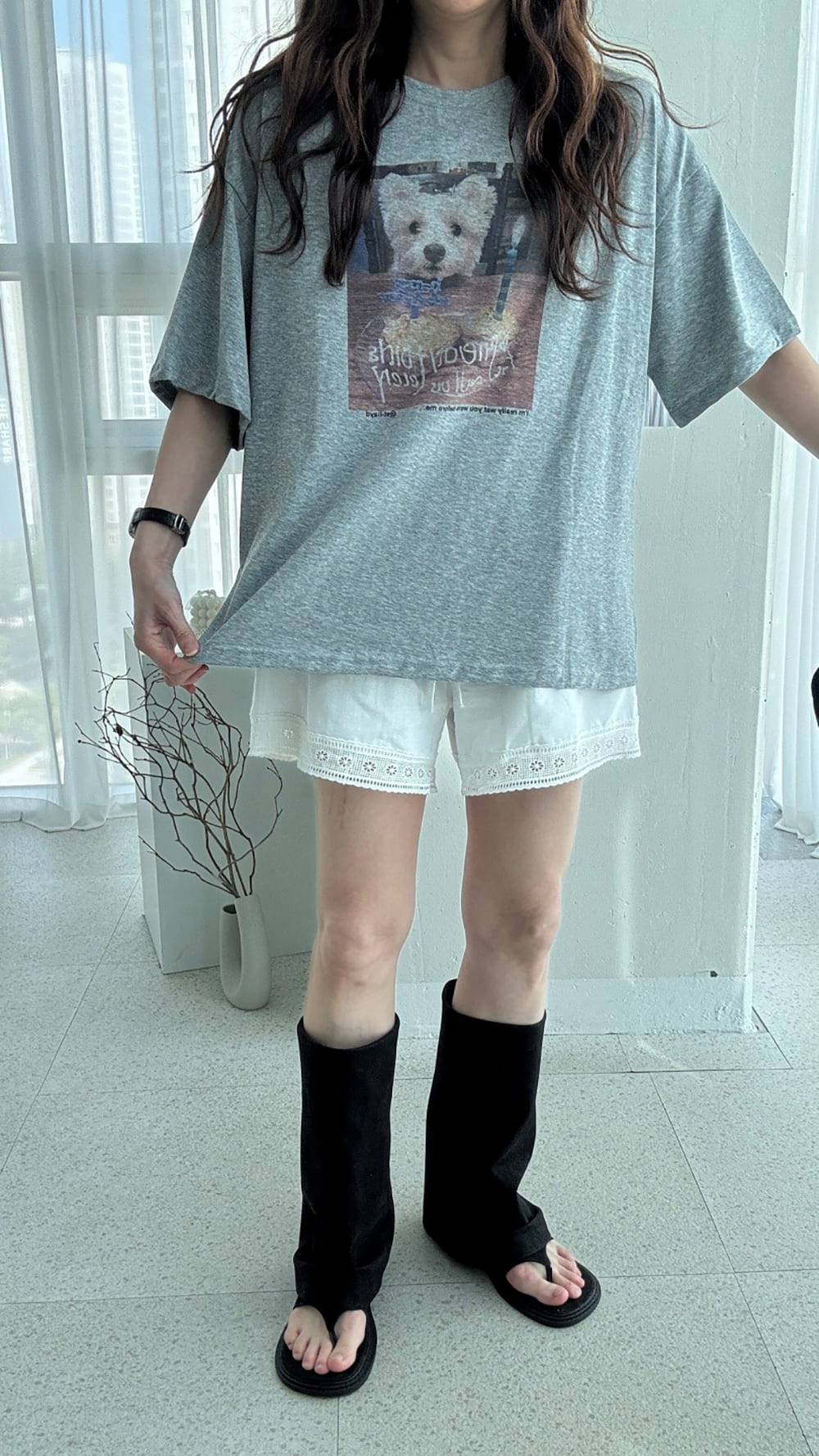 可愛小狗印花寬版上衣