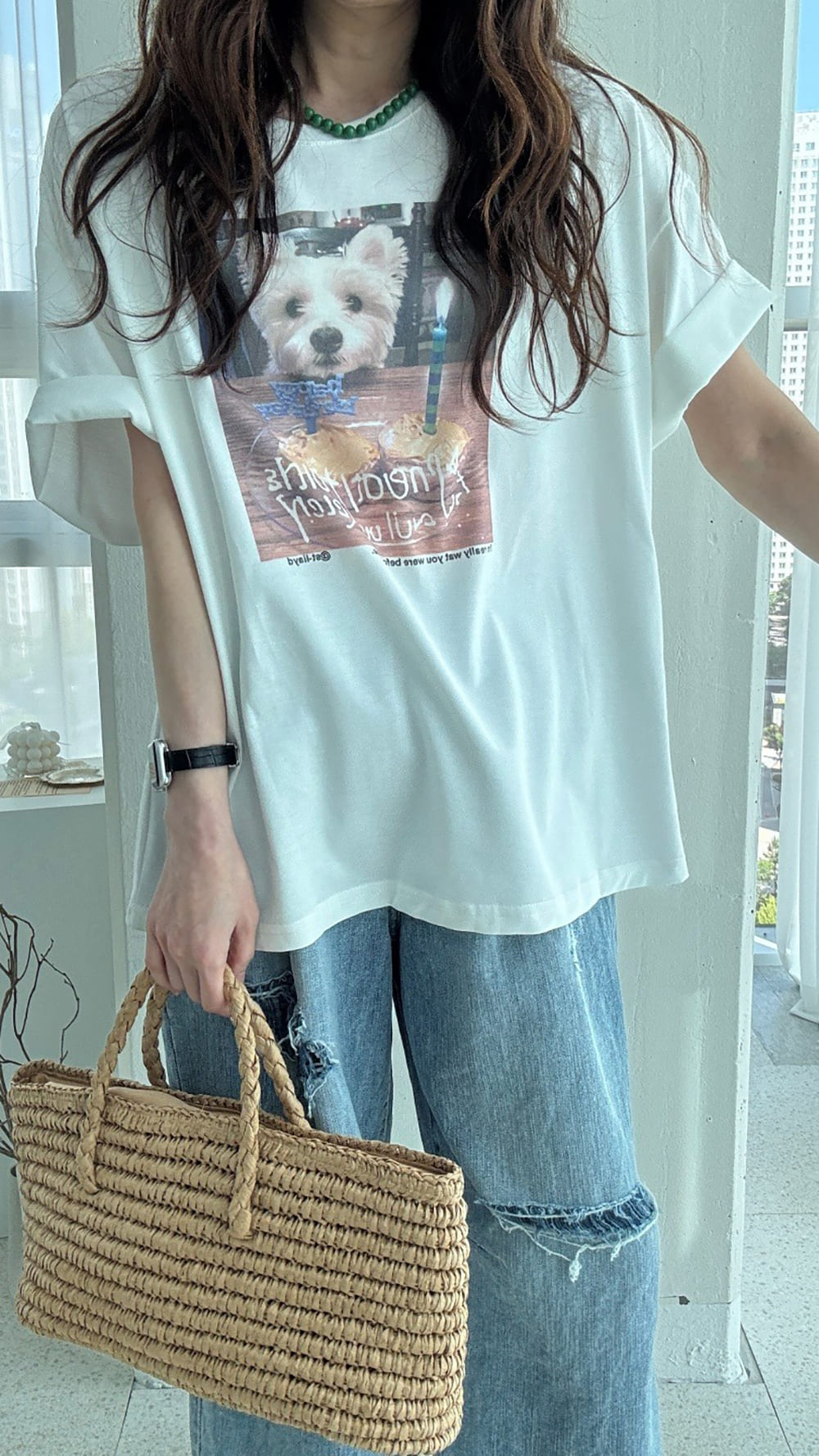 可愛小狗印花寬版上衣