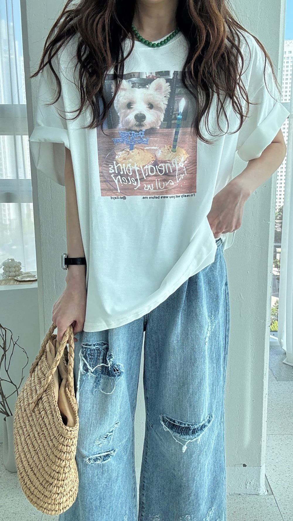 可愛小狗印花寬版上衣