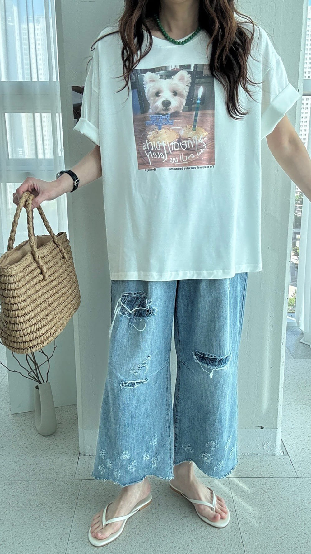 可愛小狗印花寬版上衣