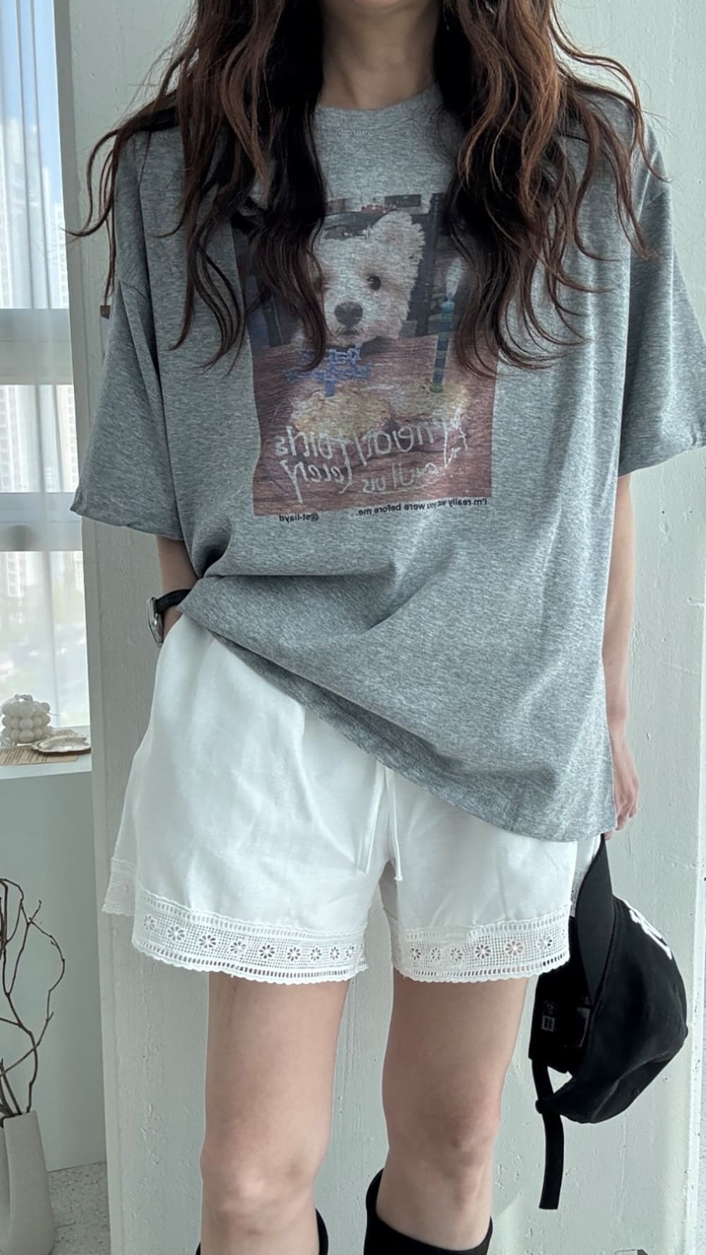 可愛小狗印花寬版上衣