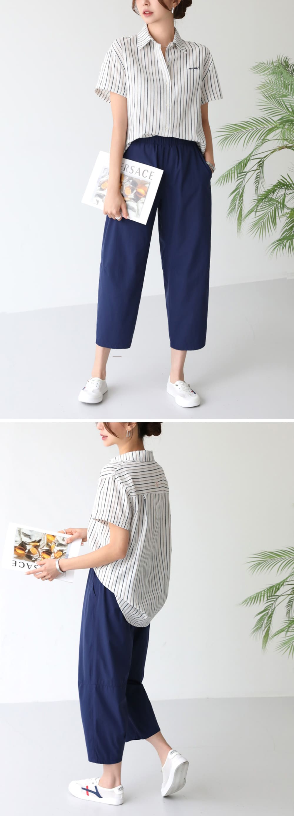 簡約刺繡寬版條紋襯衫