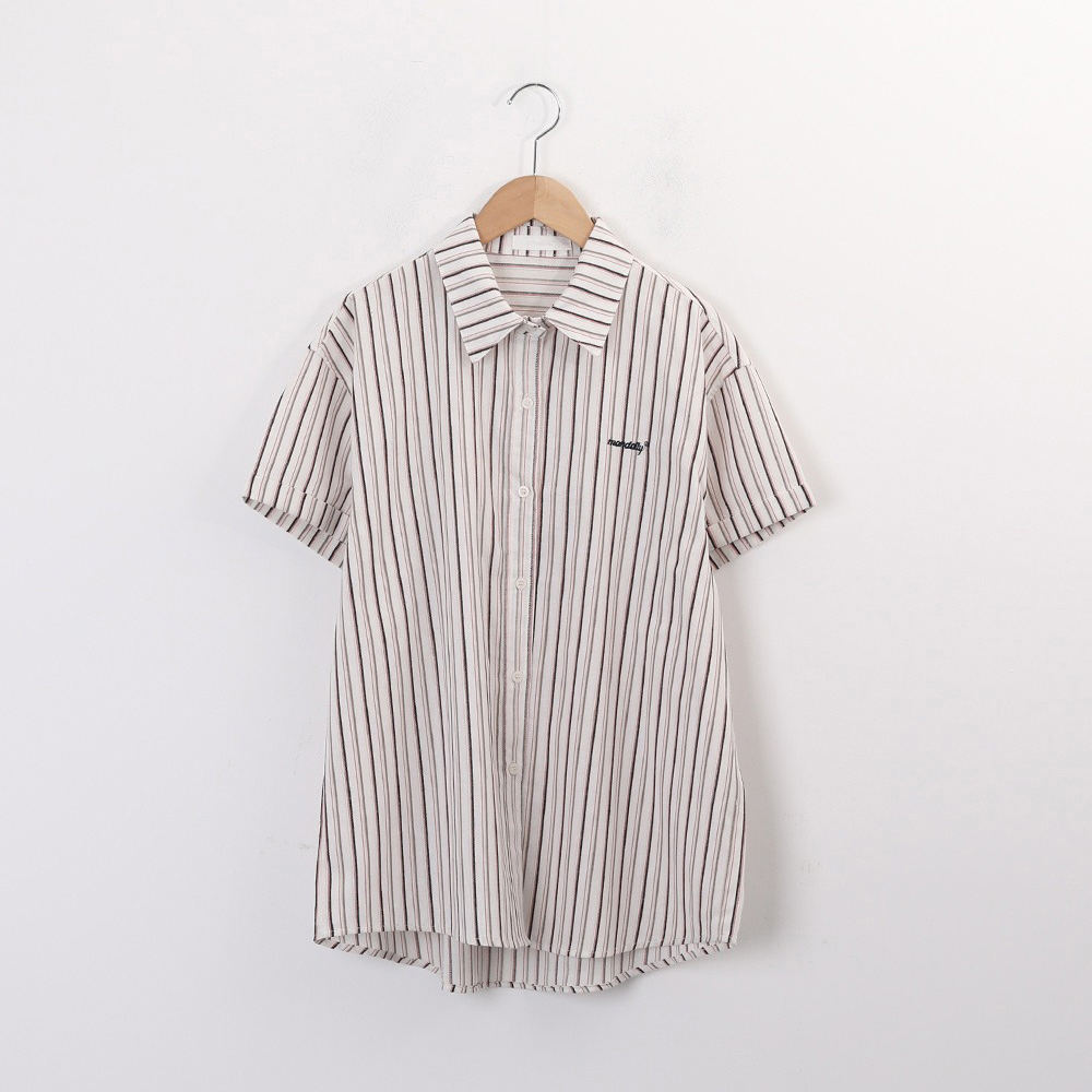 簡約刺繡寬版條紋襯衫