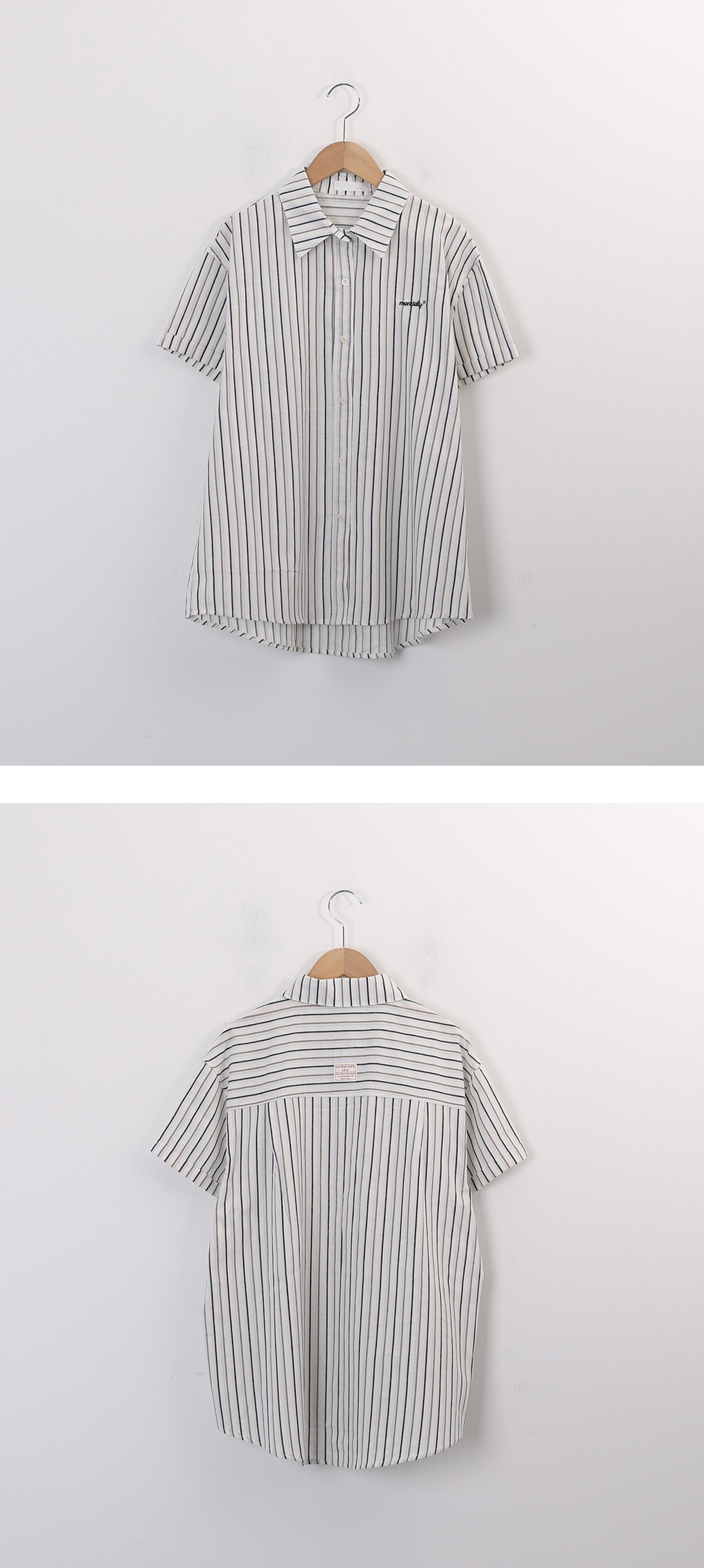 簡約刺繡寬版條紋襯衫