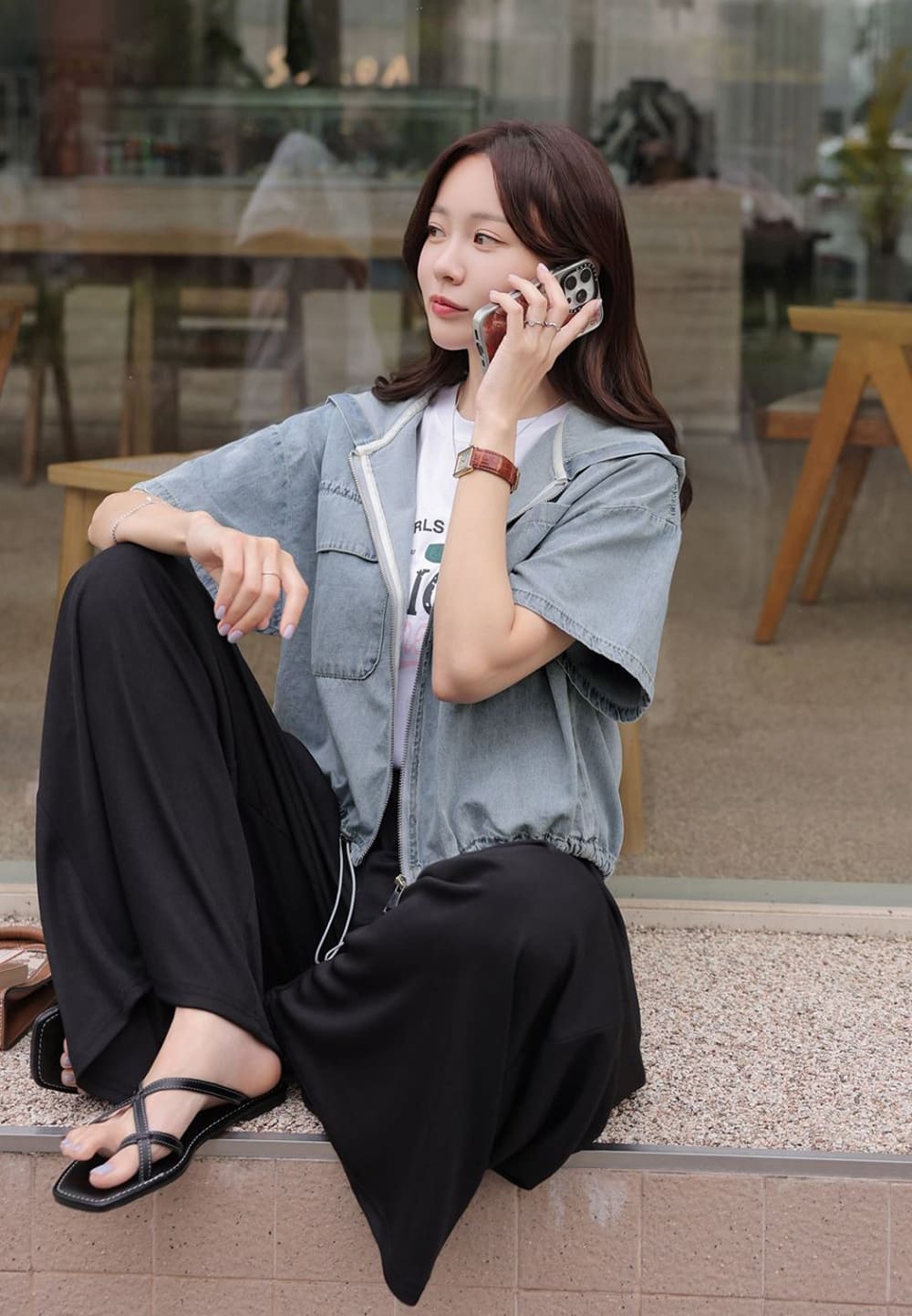 抽繩牛仔連帽外套