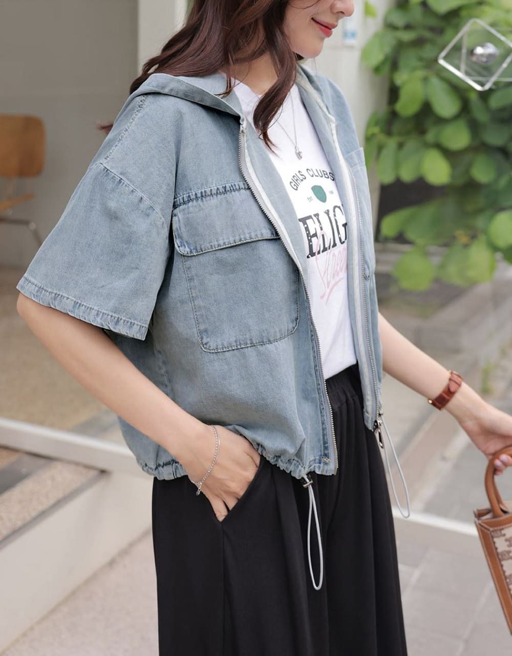抽繩牛仔連帽外套