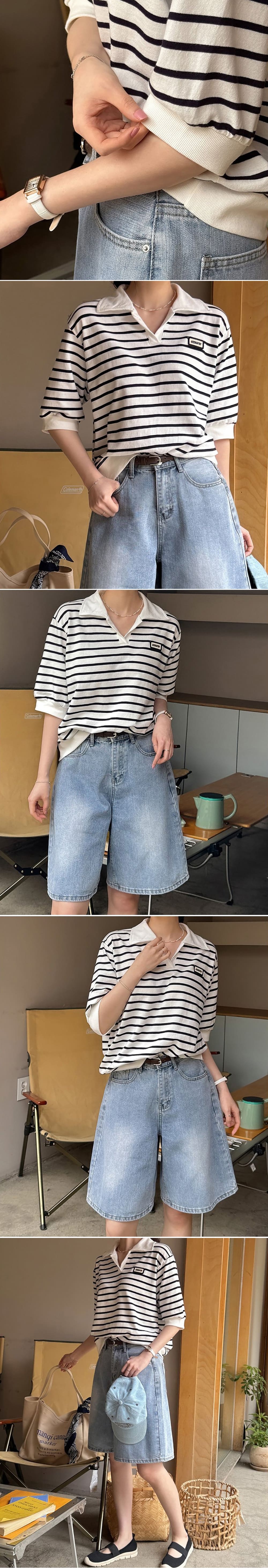 日常襯衫領條紋上衣