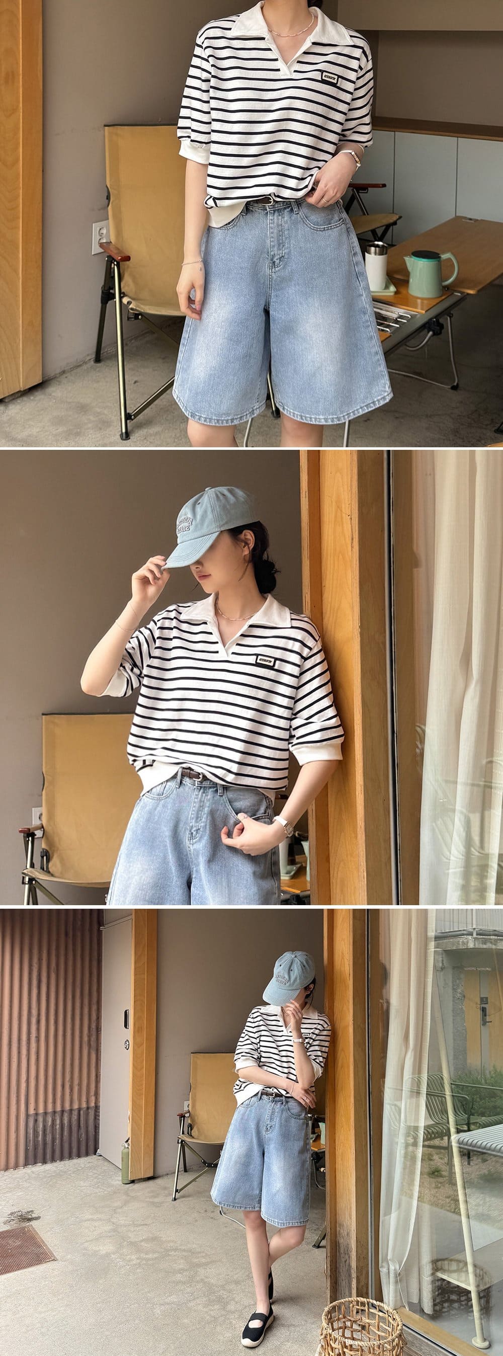 日常襯衫領條紋上衣