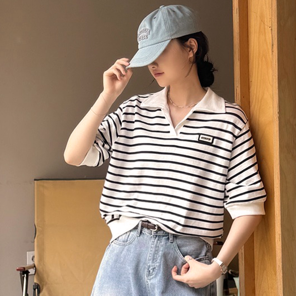 日常襯衫領條紋上衣