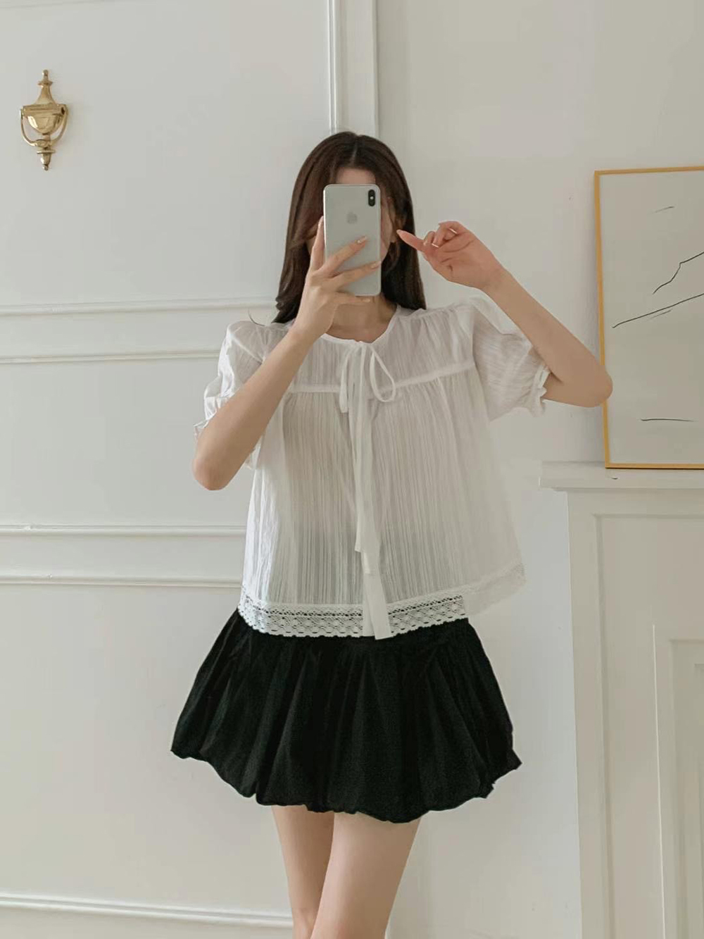 蕾絲蝴蝶結綁帶襯衫