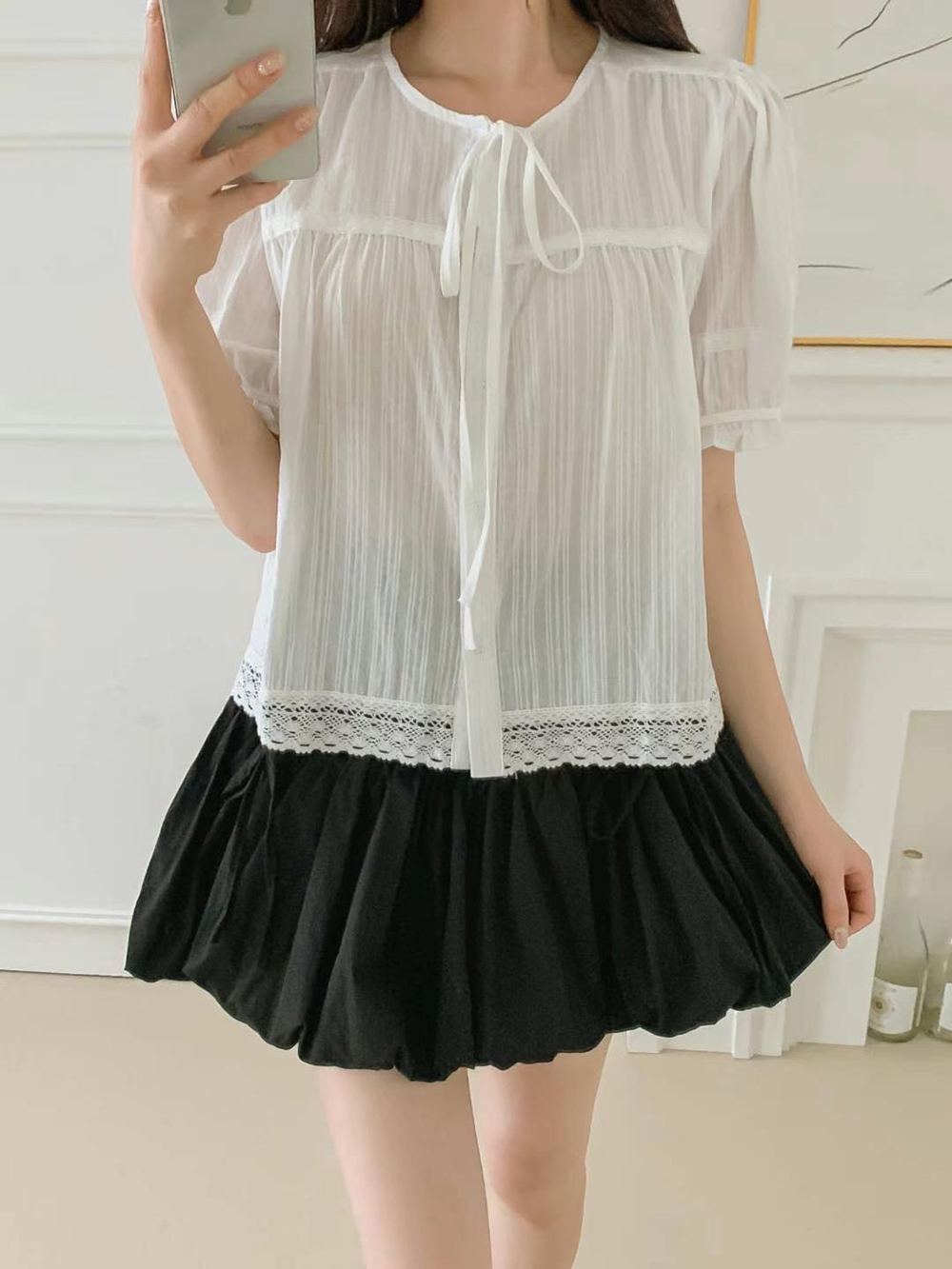 蕾絲蝴蝶結綁帶襯衫