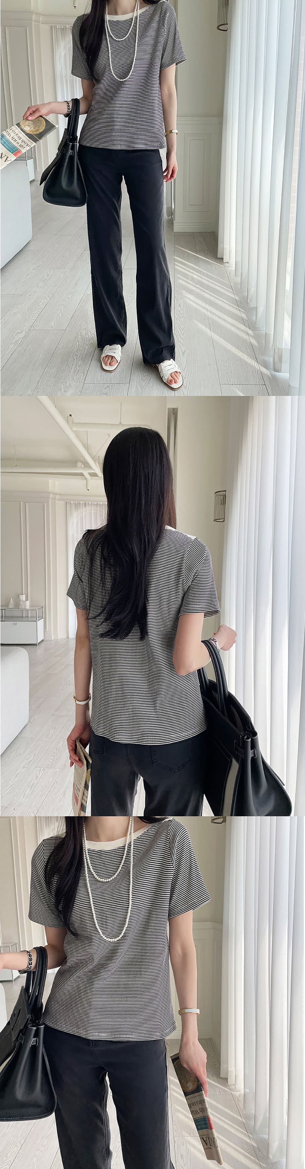 休閒時尚條紋圓領上衣